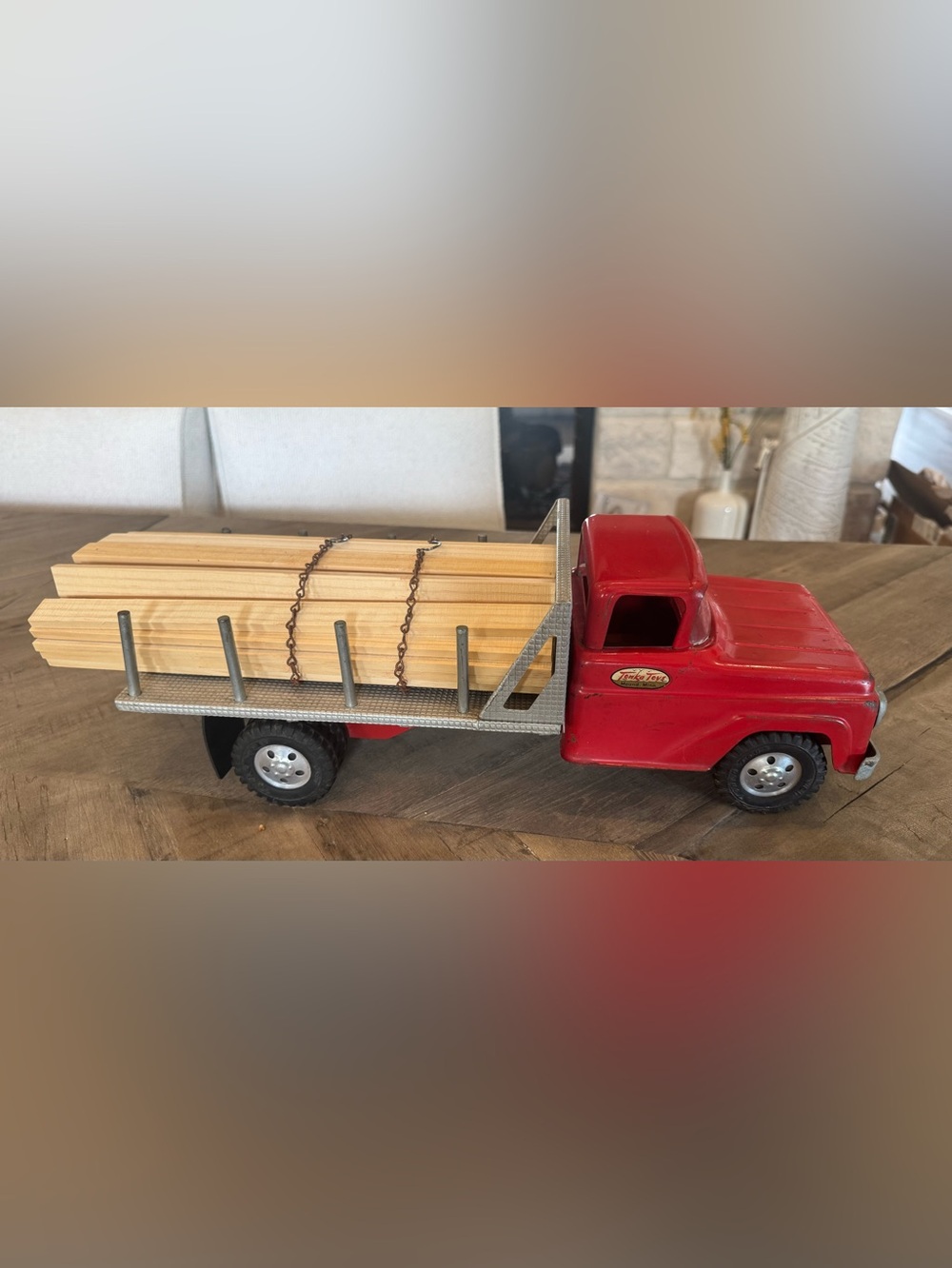 Vintage 1960s Tonka Toys Red Stake Bed Lumber Truck Pressed Steel